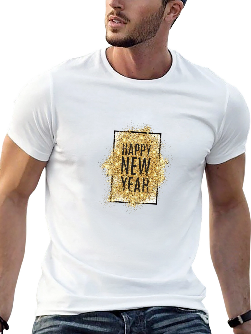 Happy New Year T-Shirt - Gold Glitter Design