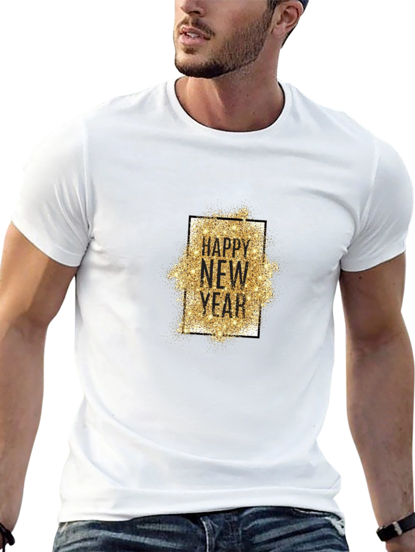 Happy New Year T-Shirt - Gold Glitter Design