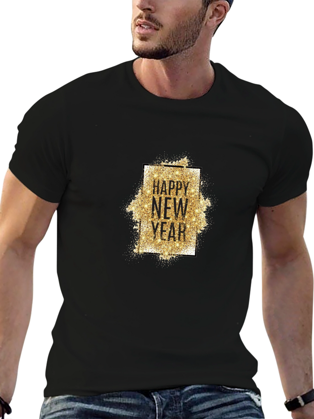 Happy New Year T-Shirt - Gold Glitter Design