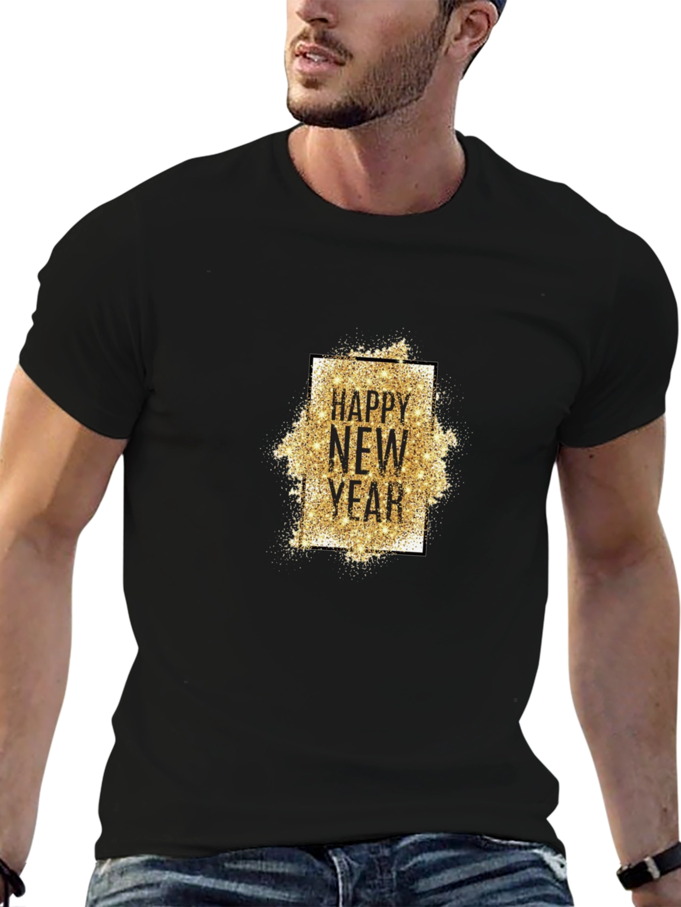 Happy New Year T-Shirt - Gold Glitter Design