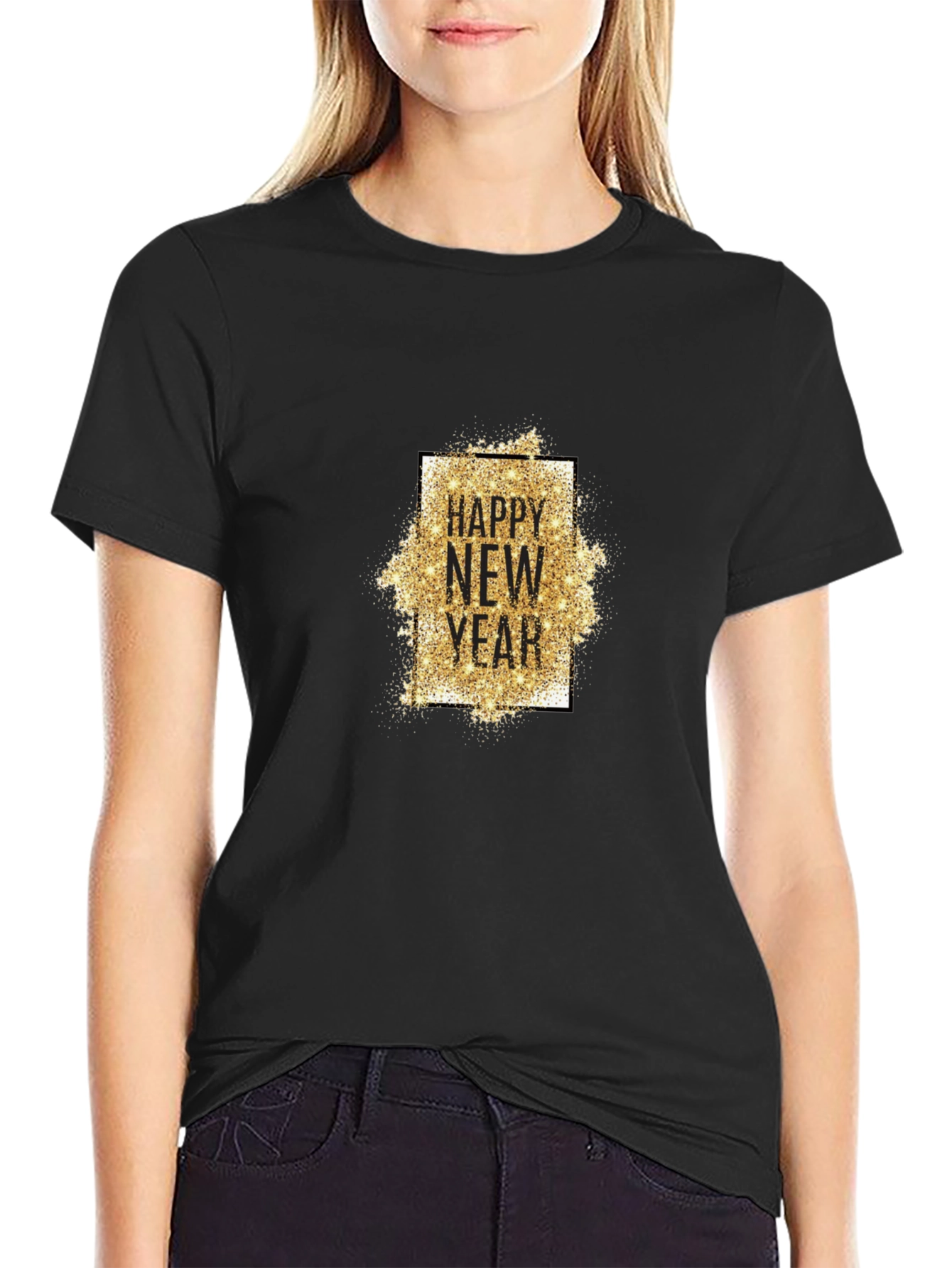 Happy New Year T-Shirt - Gold Glitter Design