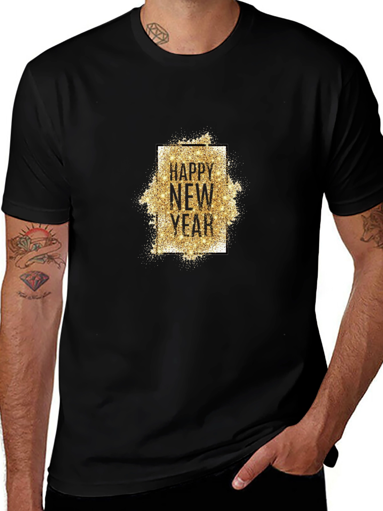 Happy New Year T-Shirt - Gold Glitter Design