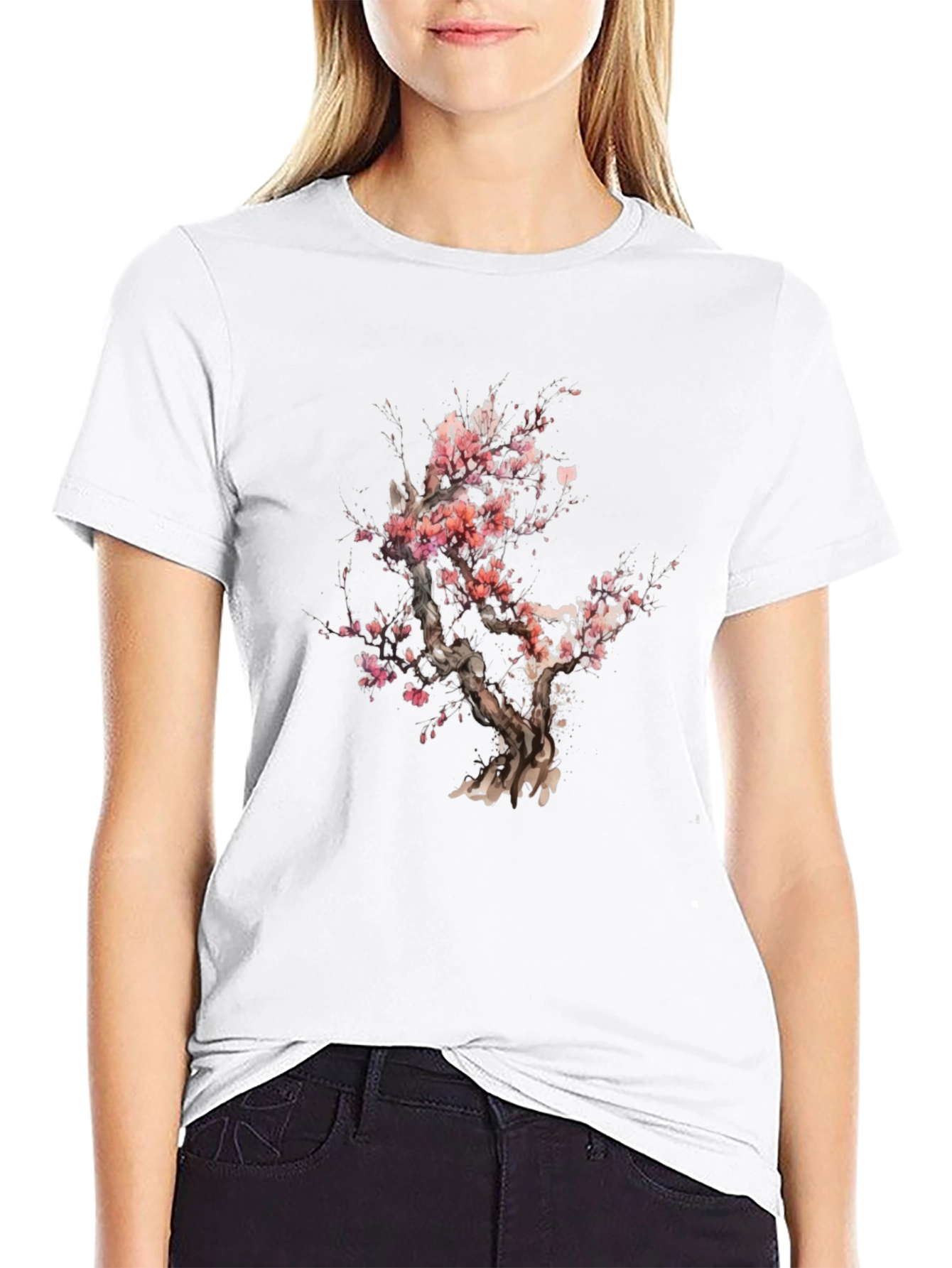 Cherry Blossom Tree Graphic Black T-Shirt