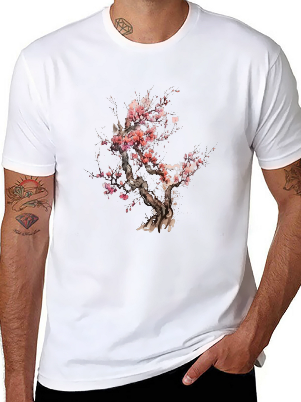 Cherry Blossom Tree Graphic Black T-Shirt