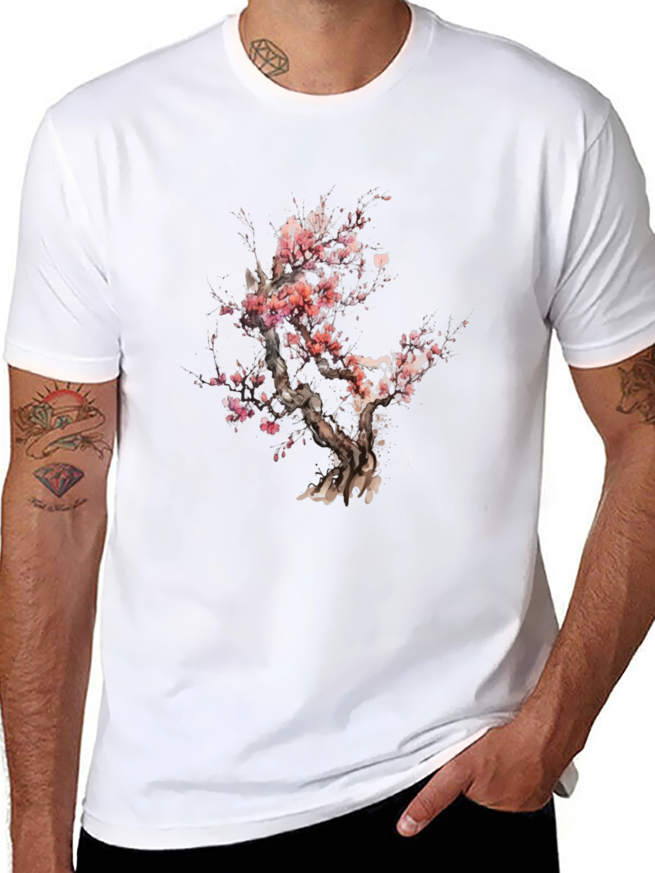 Cherry Blossom Tree Graphic Black T-Shirt