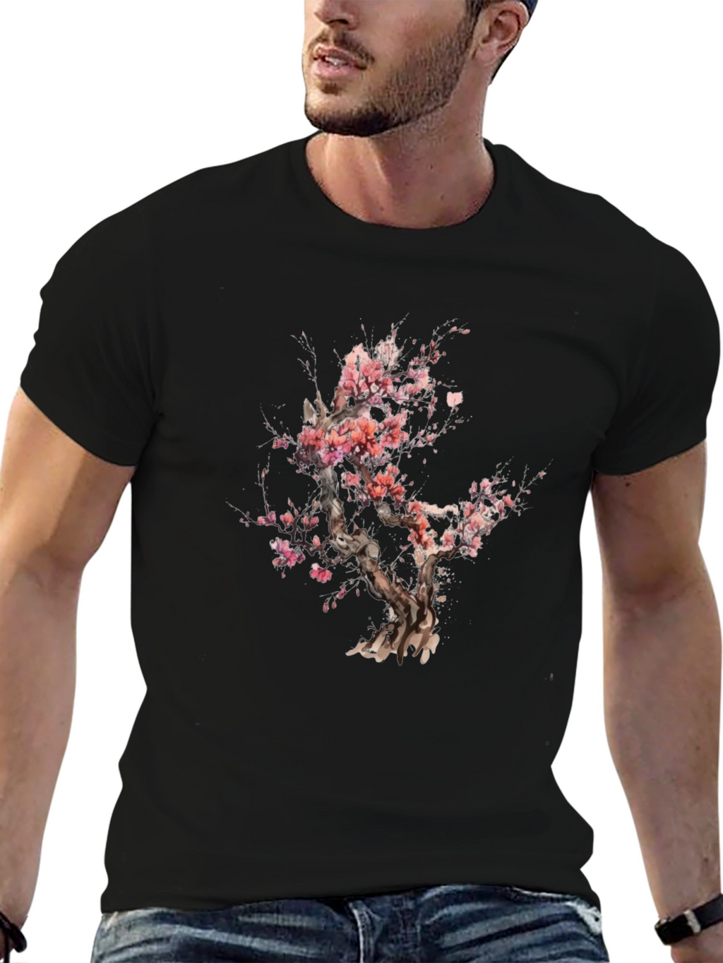 Cherry Blossom Tree Graphic Black T-Shirt