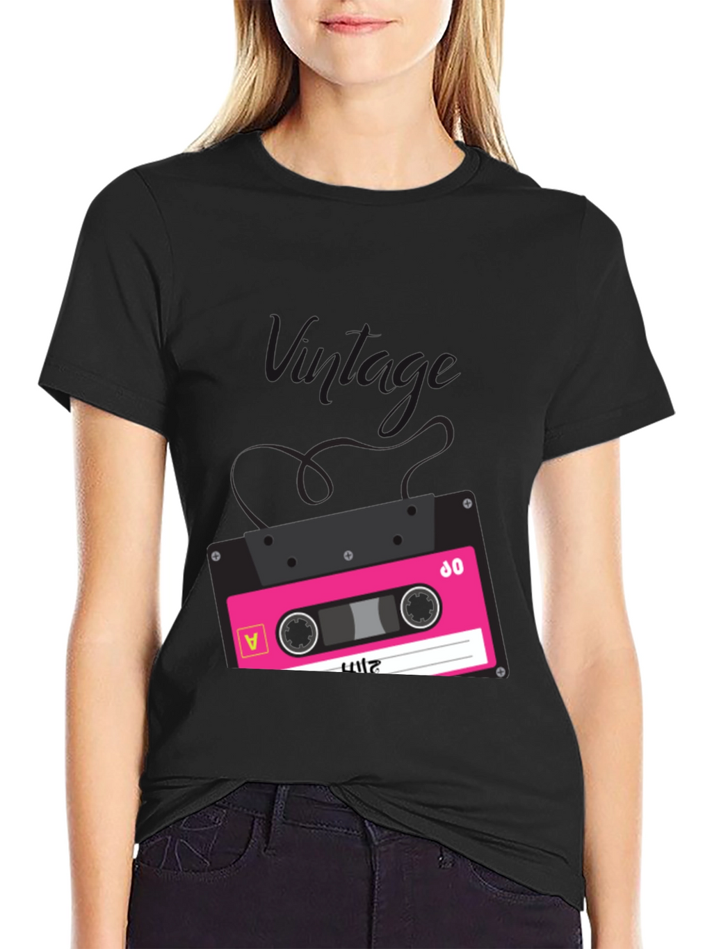 Retro Cassette Tape Graphic Tee - Black