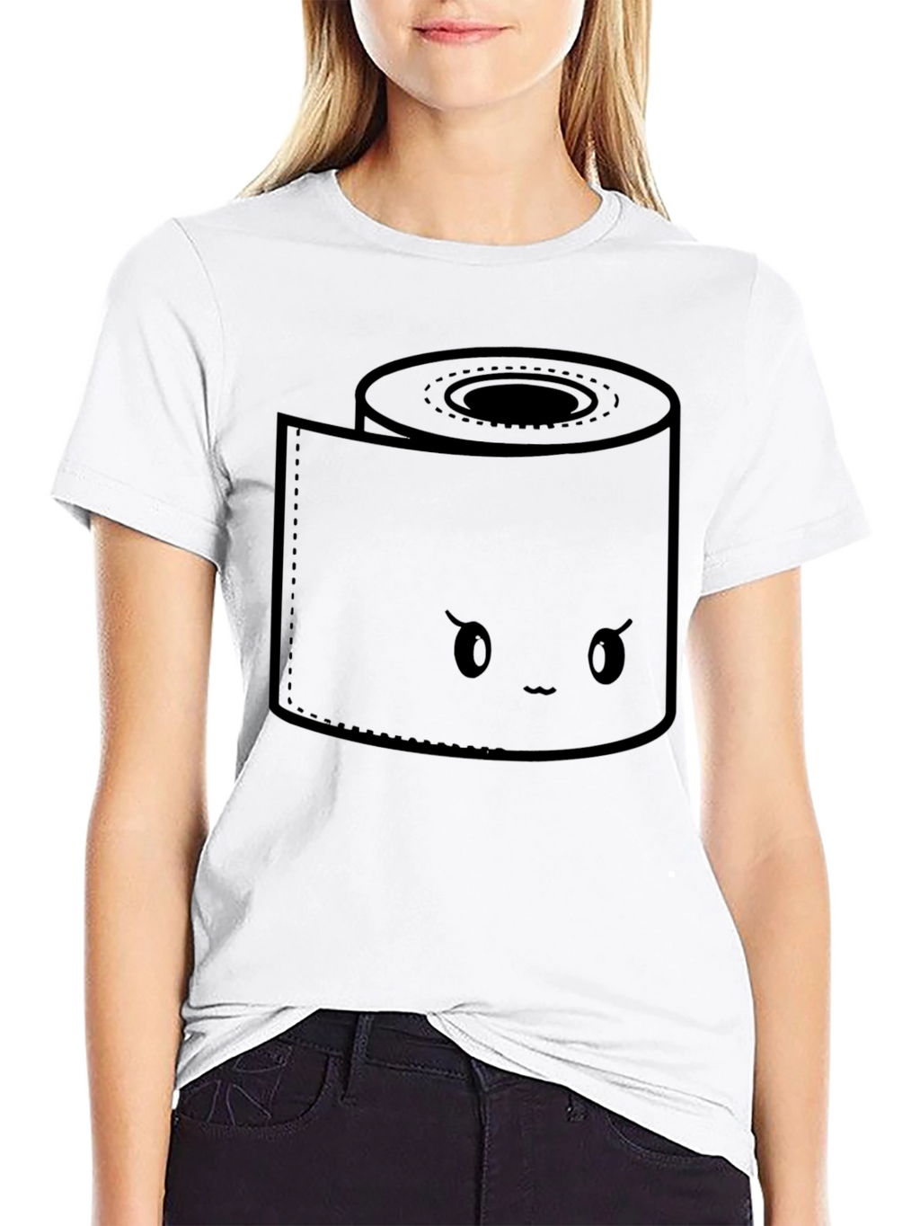 Toilet Paper Kawaii Graphic Black T-Shirt