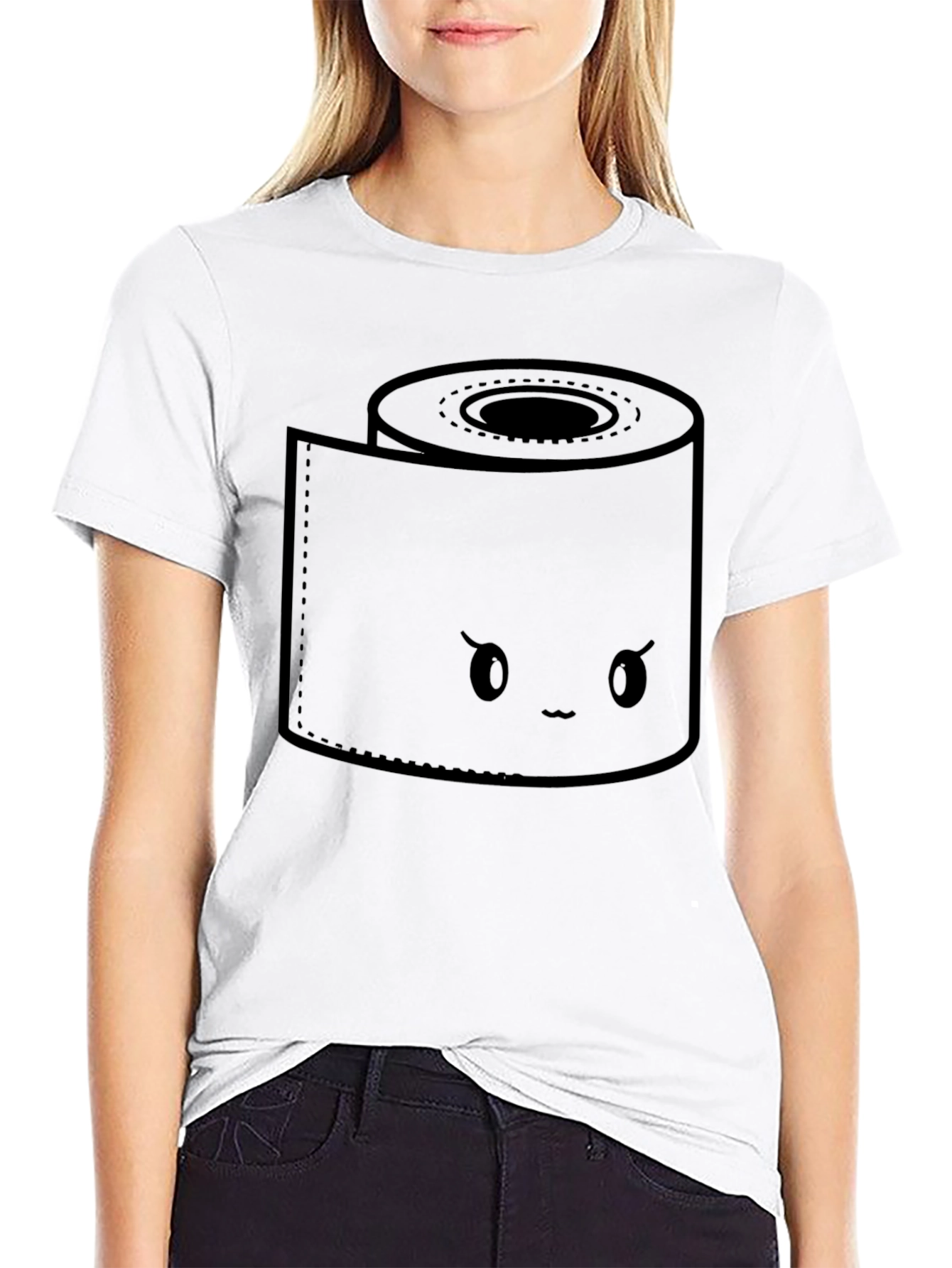 Toilet Paper Kawaii Graphic Black T-Shirt