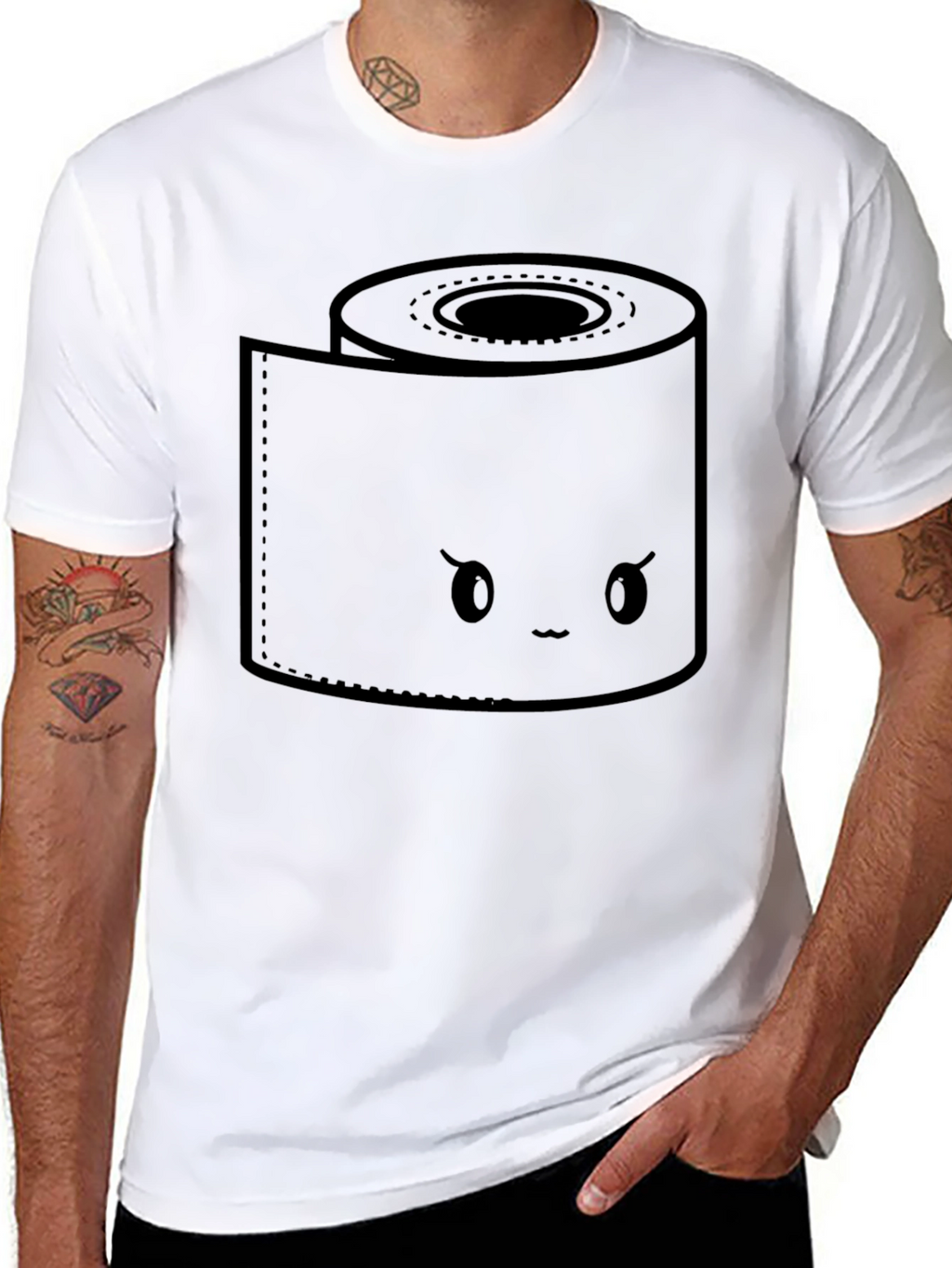 Toilet Paper Kawaii Graphic Black T-Shirt
