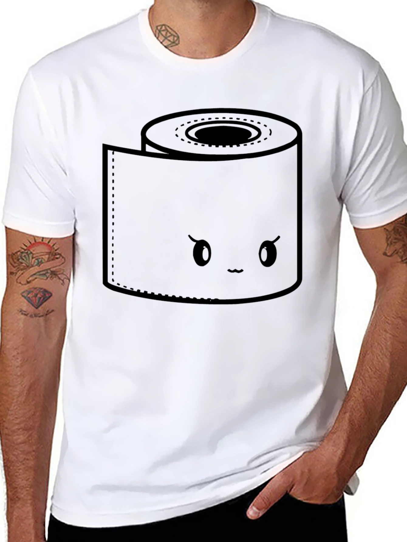 Toilet Paper Kawaii Graphic Black T-Shirt