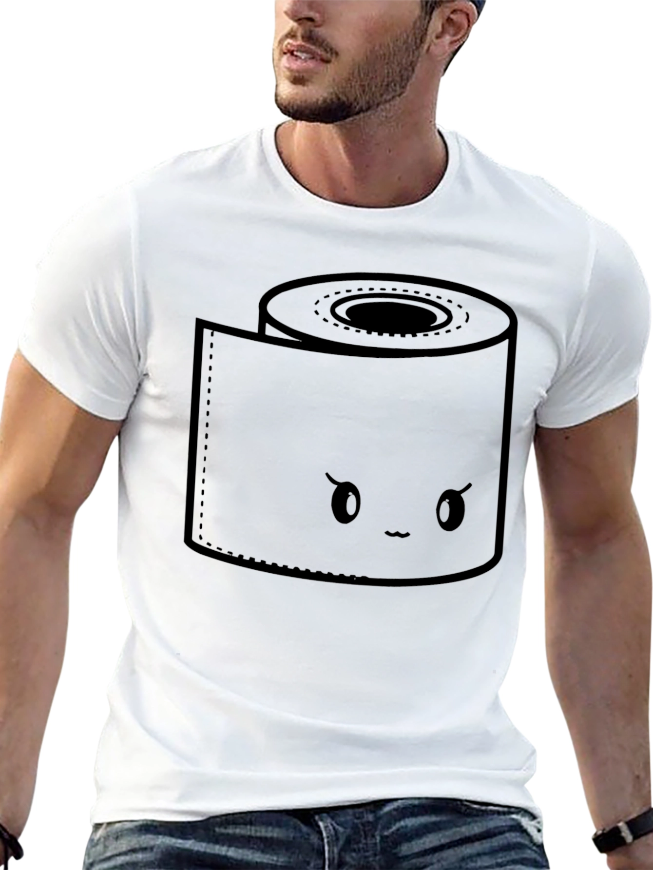 Toilet Paper Kawaii Graphic Black T-Shirt