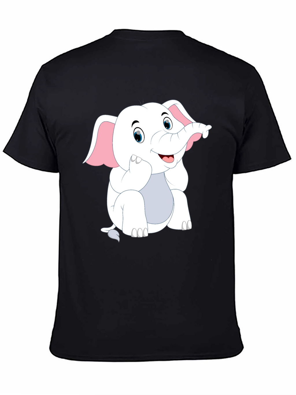 Black T-Shirt with Cute Cartoon Elephant Design