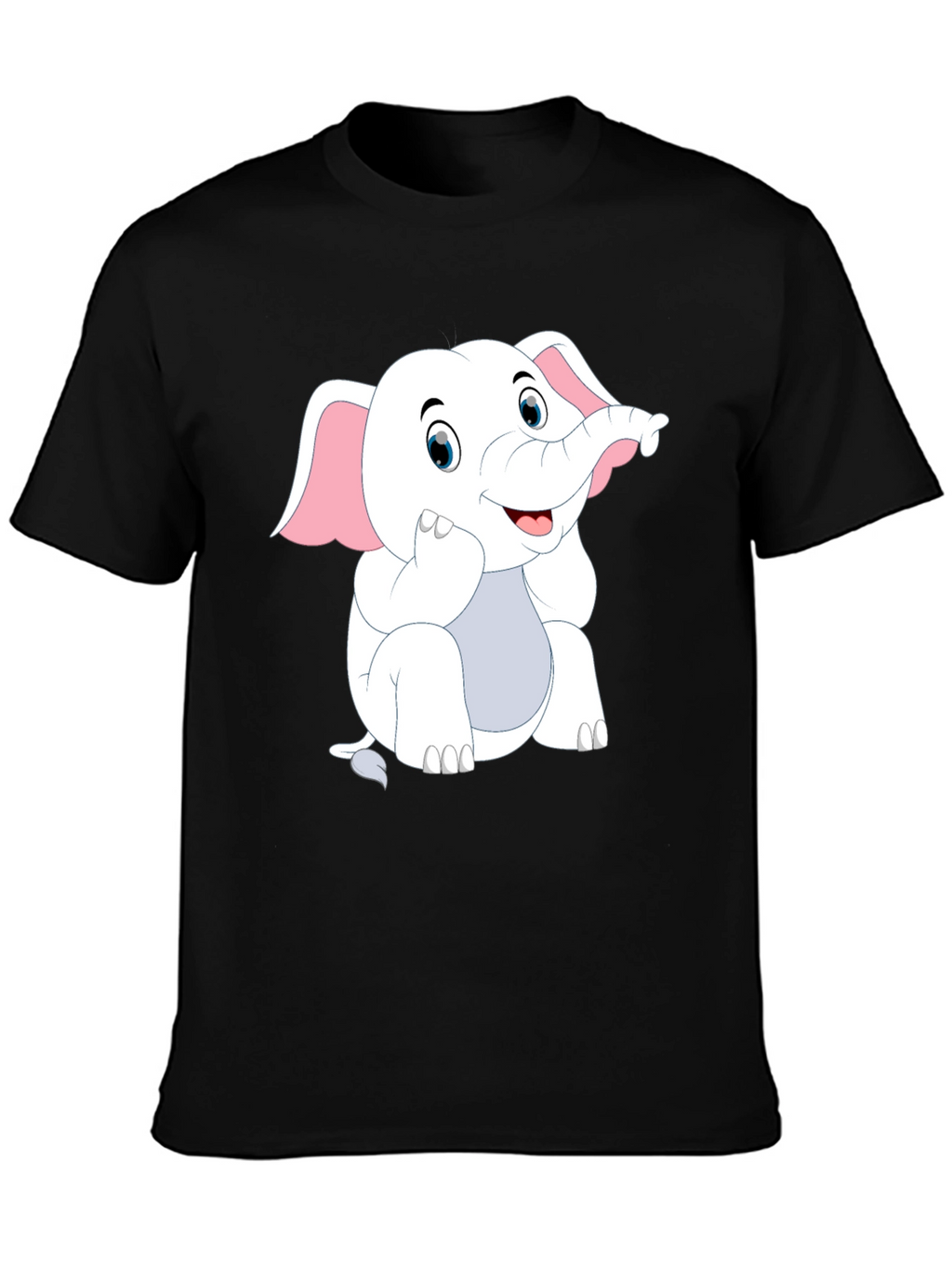 Black T-Shirt with Cute Cartoon Elephant Design