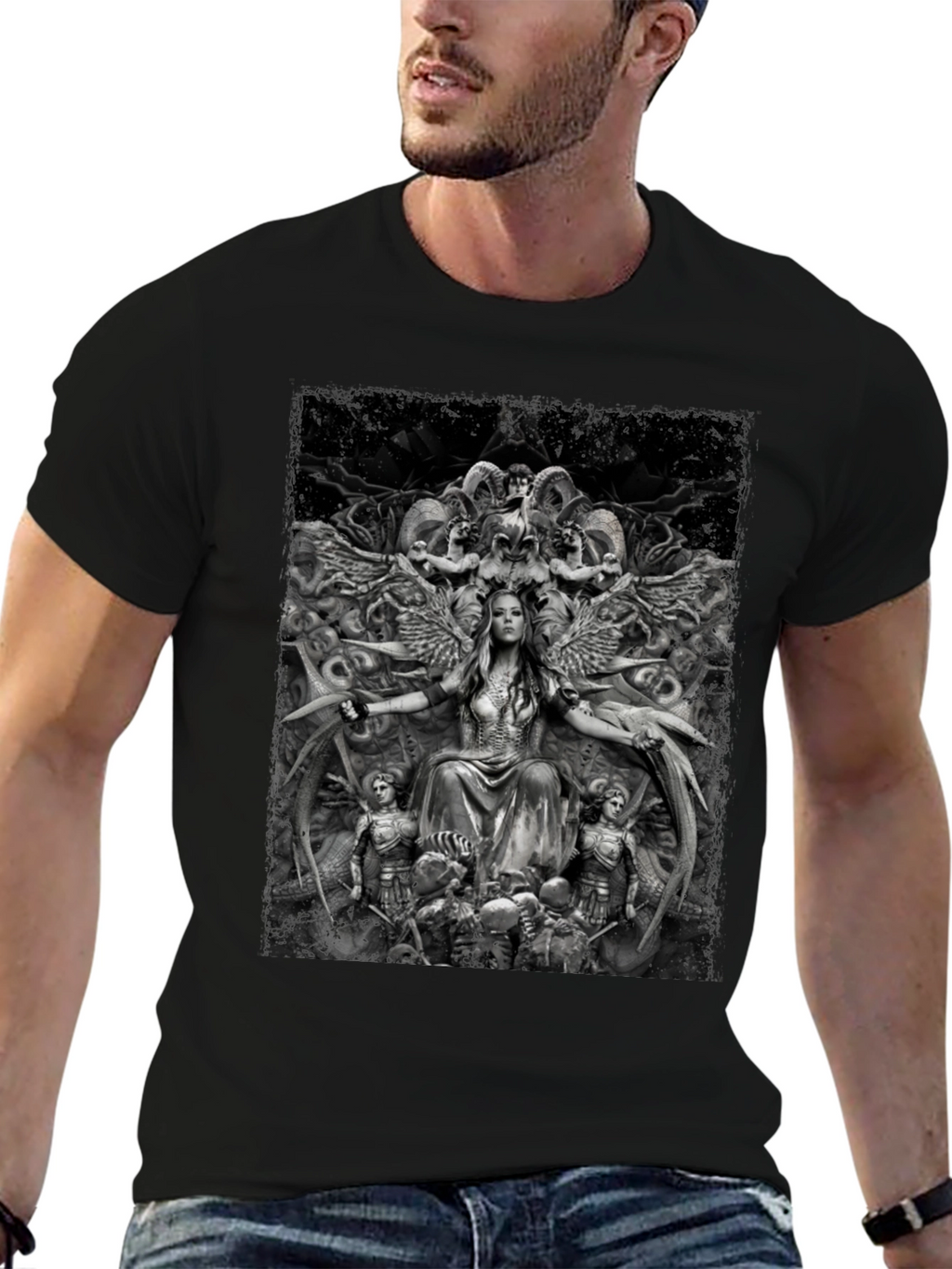 Fantasy Art Graphic Print Black T-Shirt