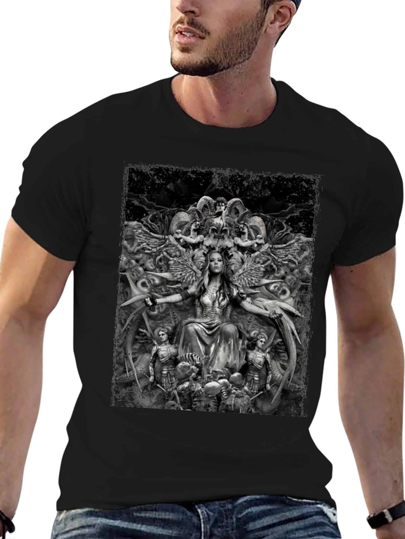 Fantasy Art Graphic Print Black T-Shirt