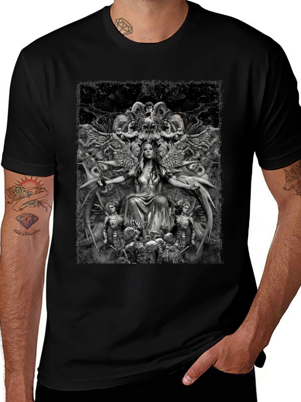 Fantasy Art Graphic Print Black T-Shirt