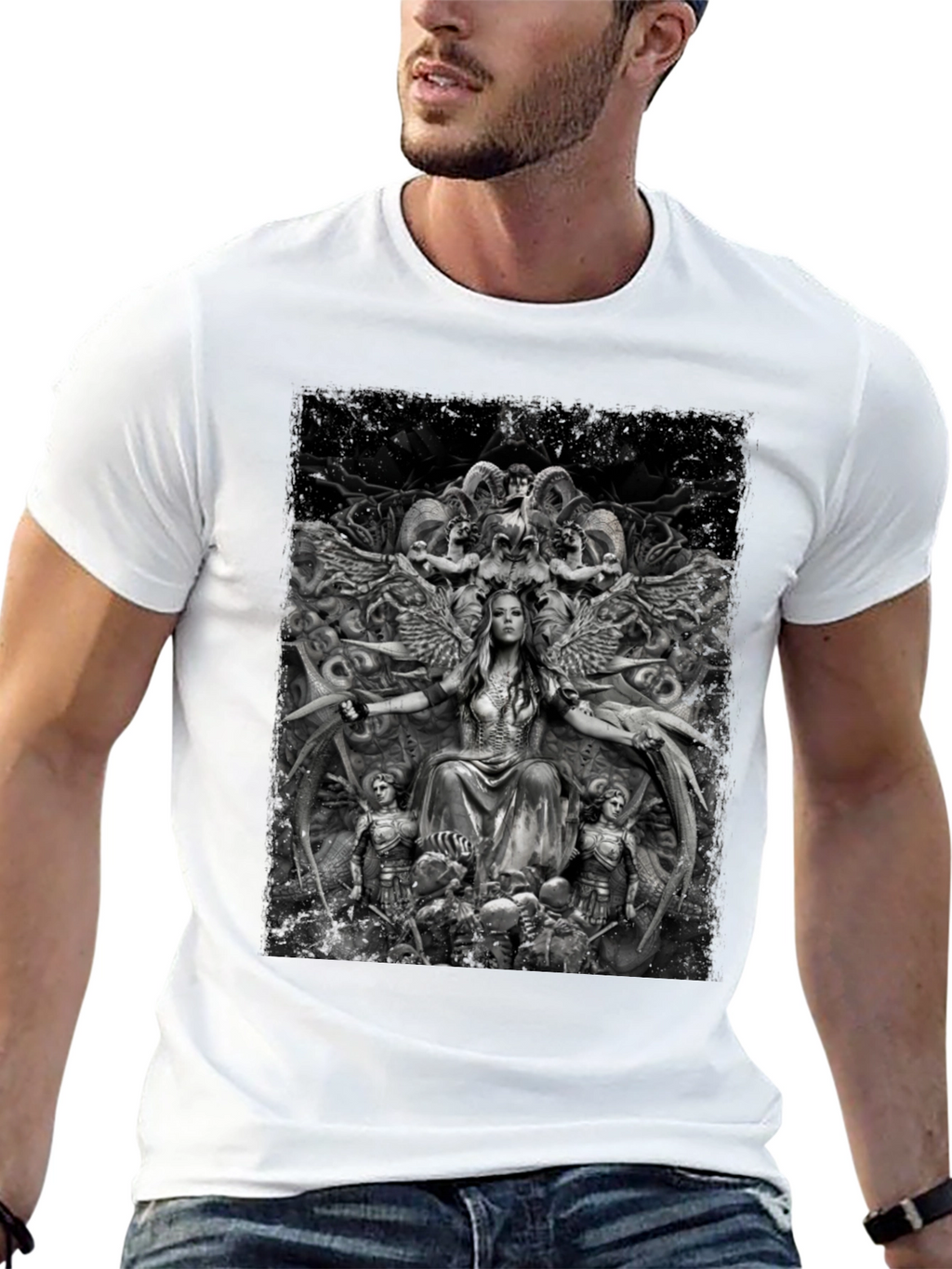 Fantasy Art Graphic Print Black T-Shirt