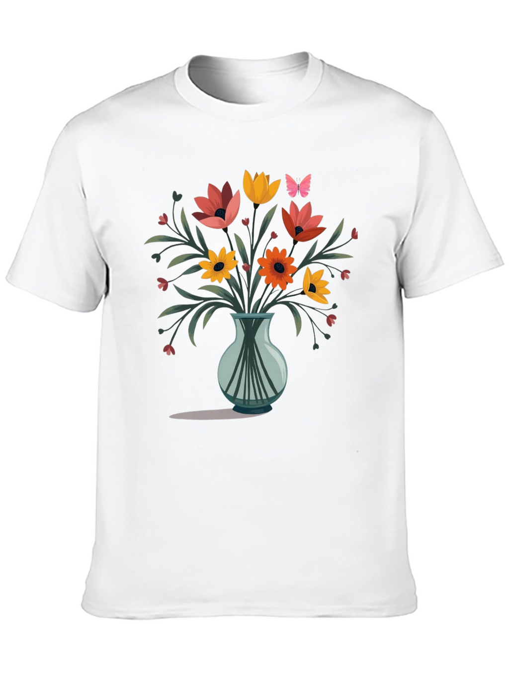 Floral Vase Graphic Print Mens Black T-Shirt