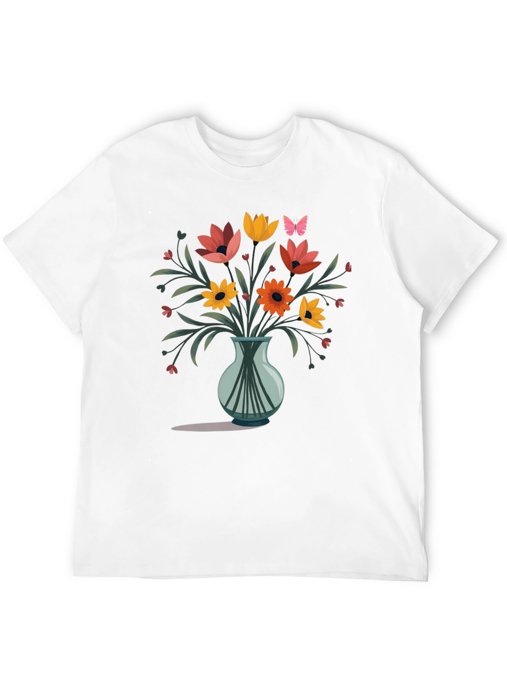 Floral Vase Graphic Print Mens Black T-Shirt