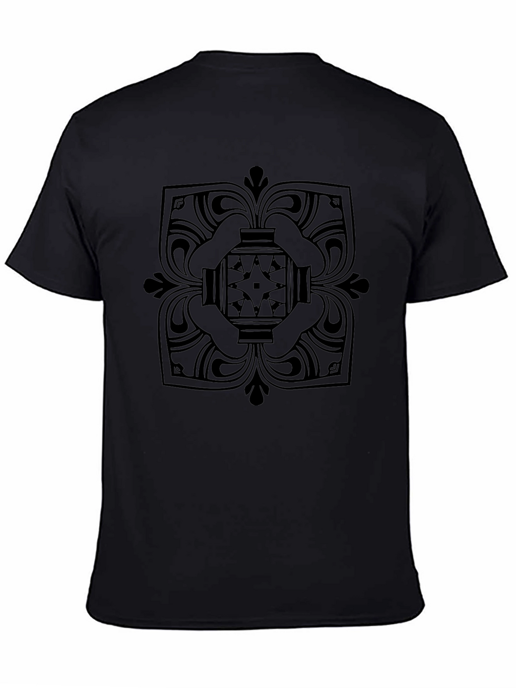 Black T-Shirt with Geometric Medallion Design