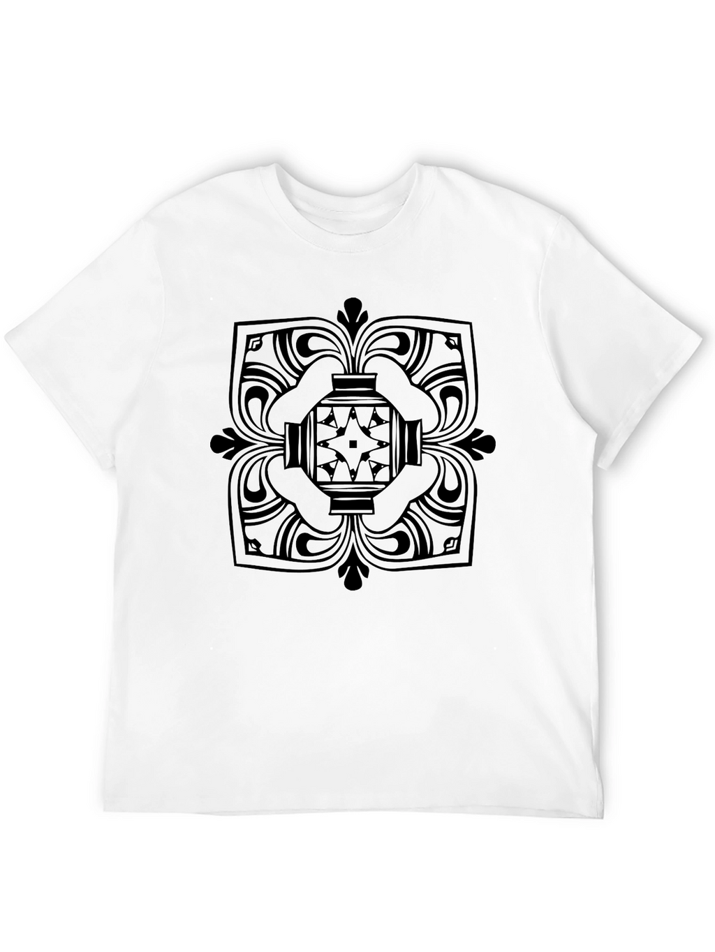 Black T-Shirt with Geometric Medallion Design