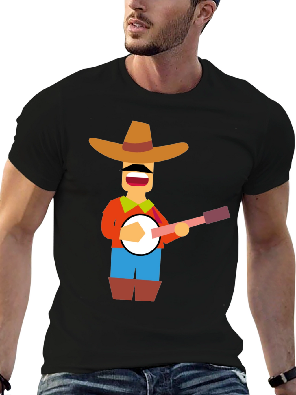 Banjo Player Graphic Tee - Black Casual Shirt