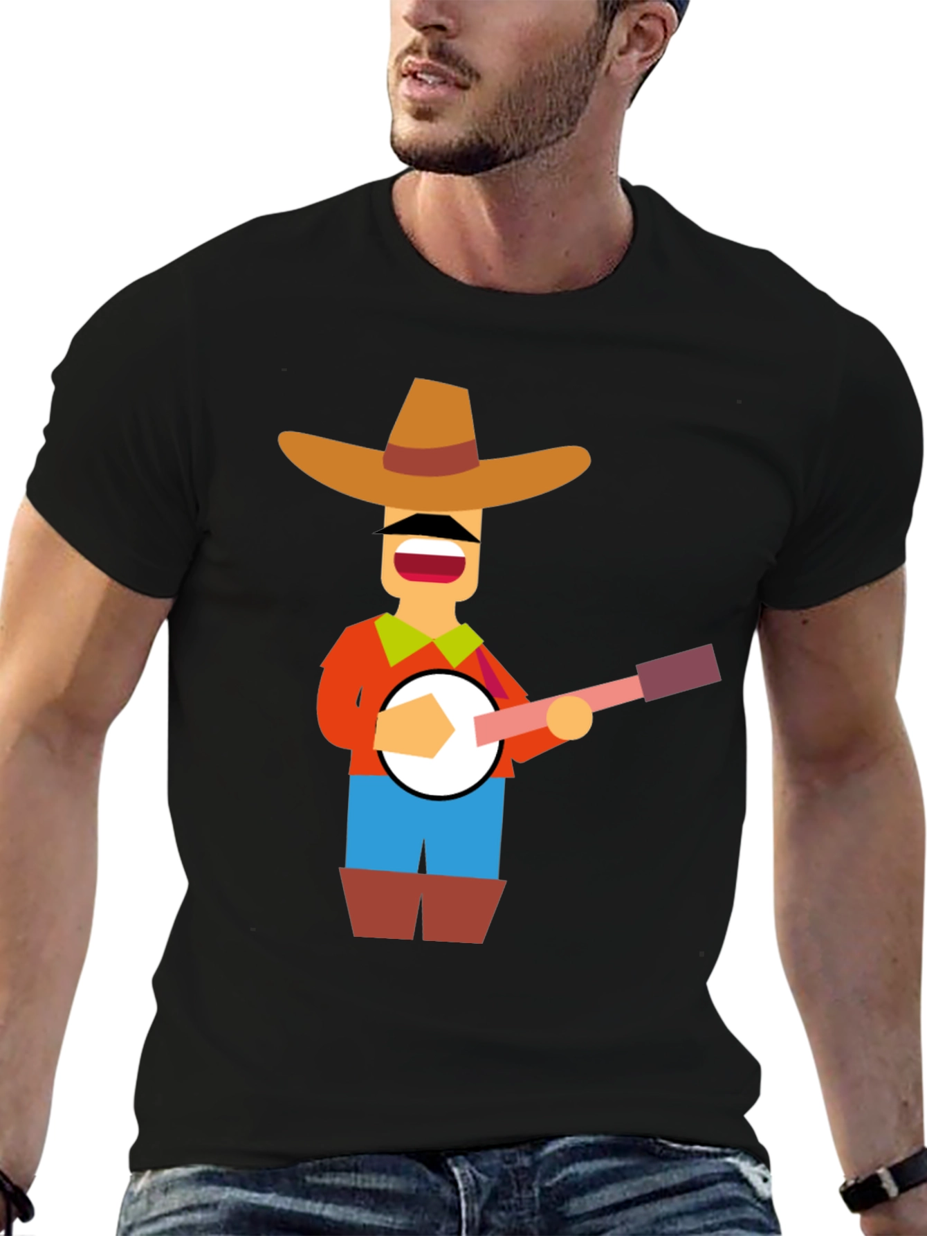 Banjo Player Graphic Tee - Black Casual Shirt