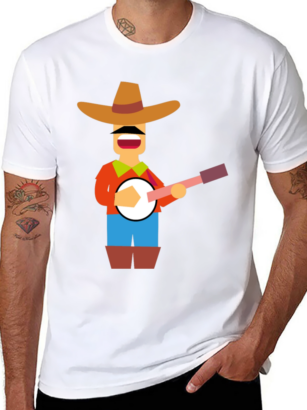 Banjo Player Graphic Tee - Black Casual Shirt
