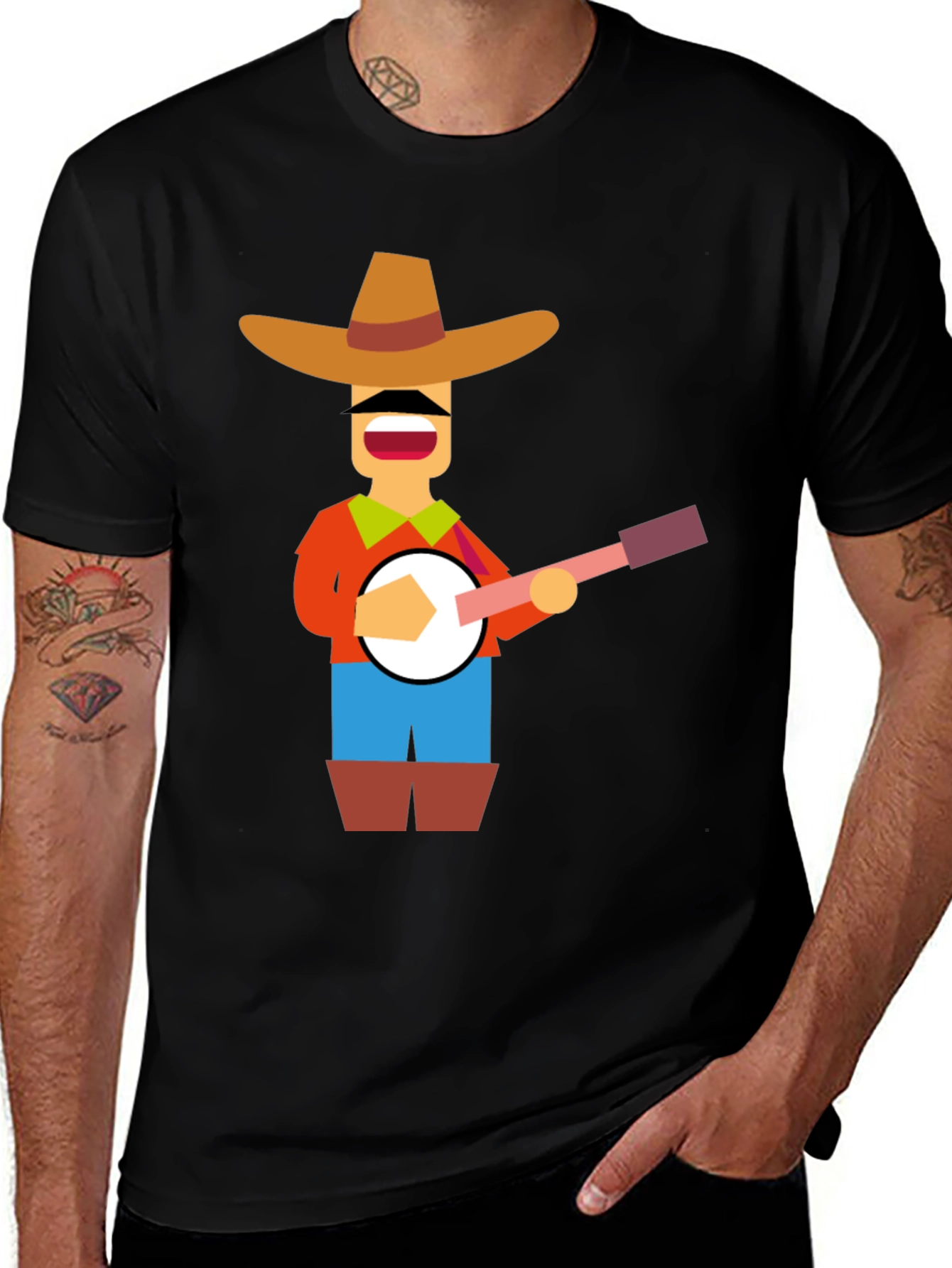 Banjo Player Graphic Tee - Black Casual Shirt