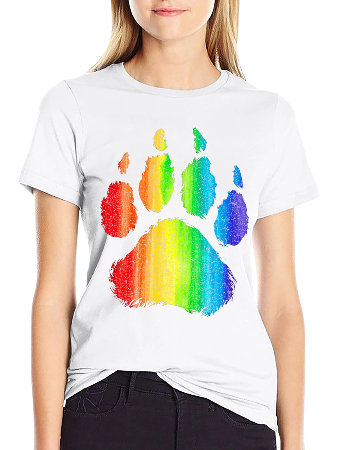 Rainbow Paw Print Graphic Tee - Black