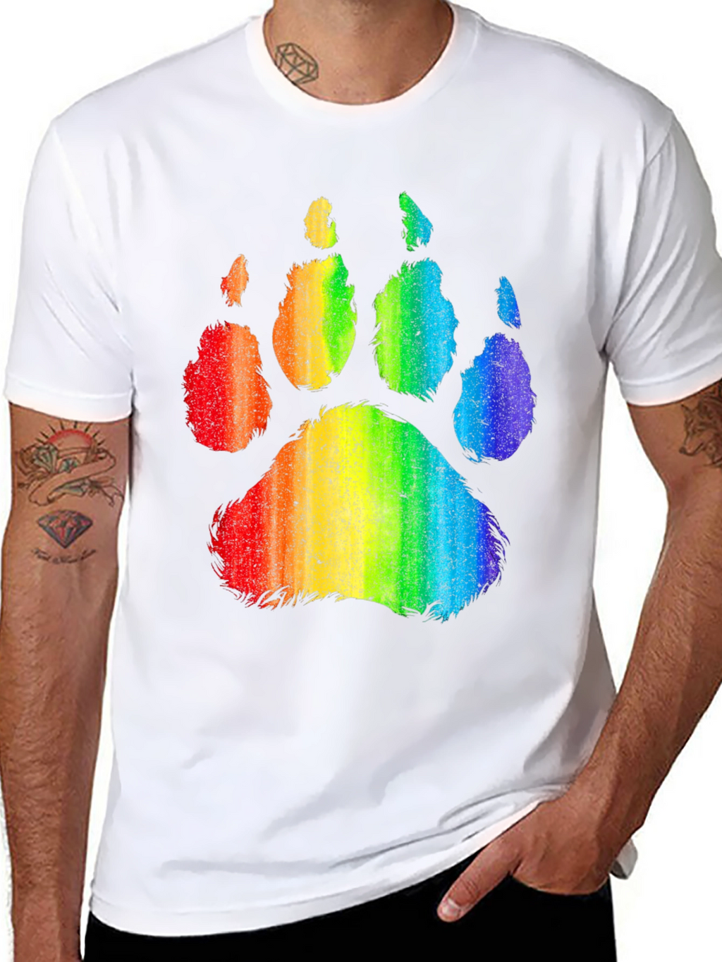 Rainbow Paw Print Graphic Tee - Black