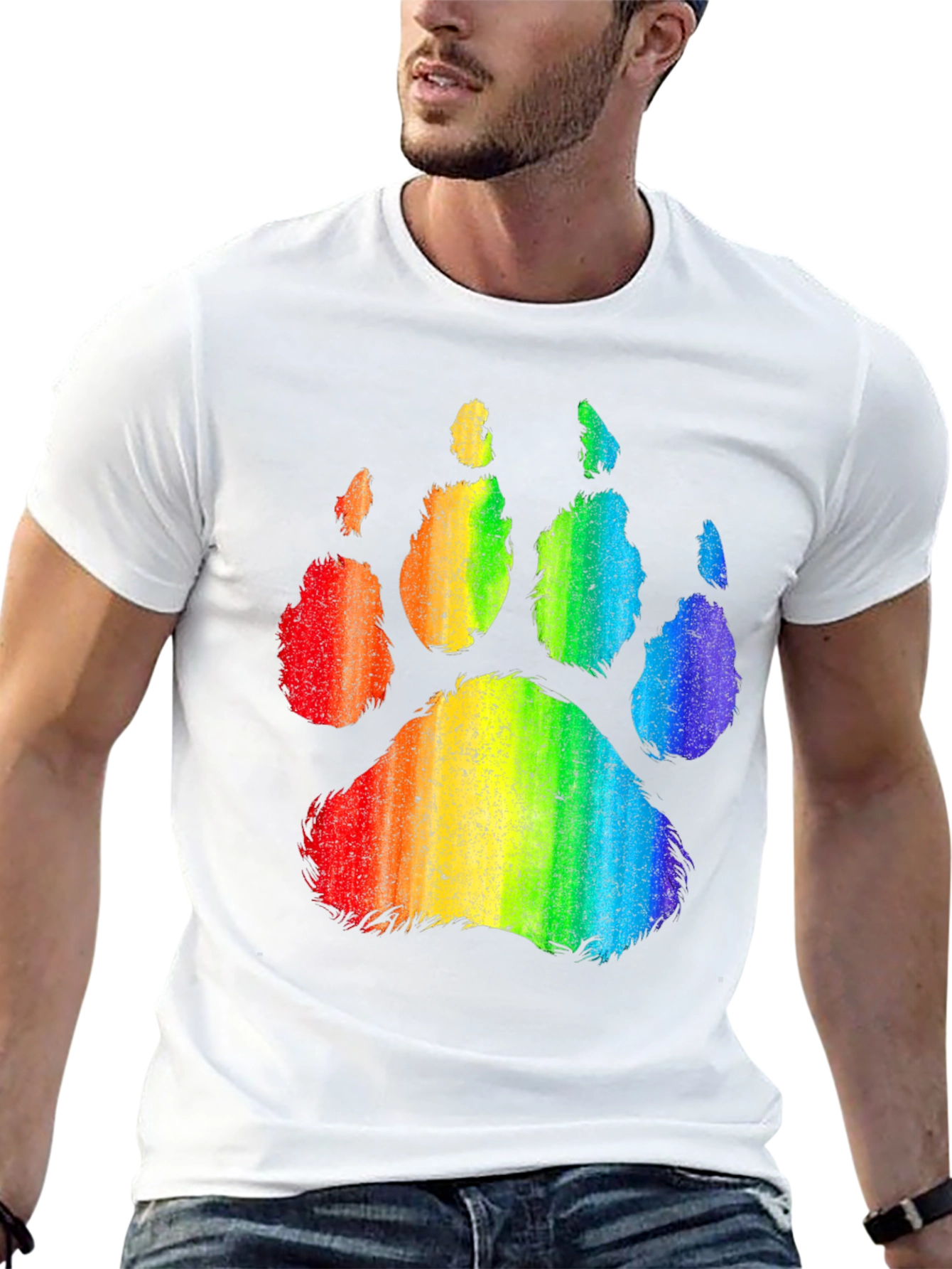 Rainbow Paw Print Graphic Tee - Black