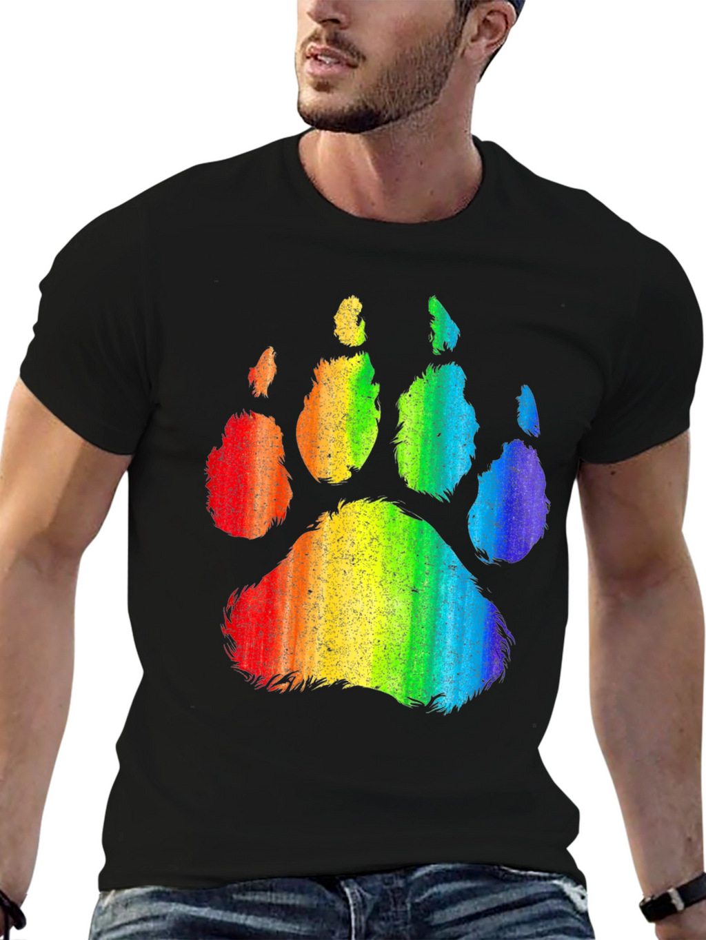 Rainbow Paw Print Graphic Tee - Black