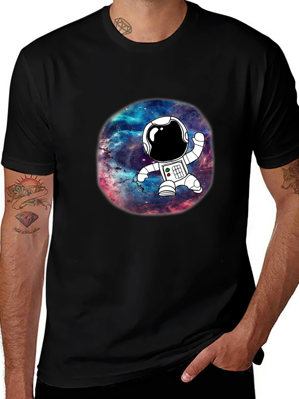 Astronaut Galaxy Black Graphic T-Shirt