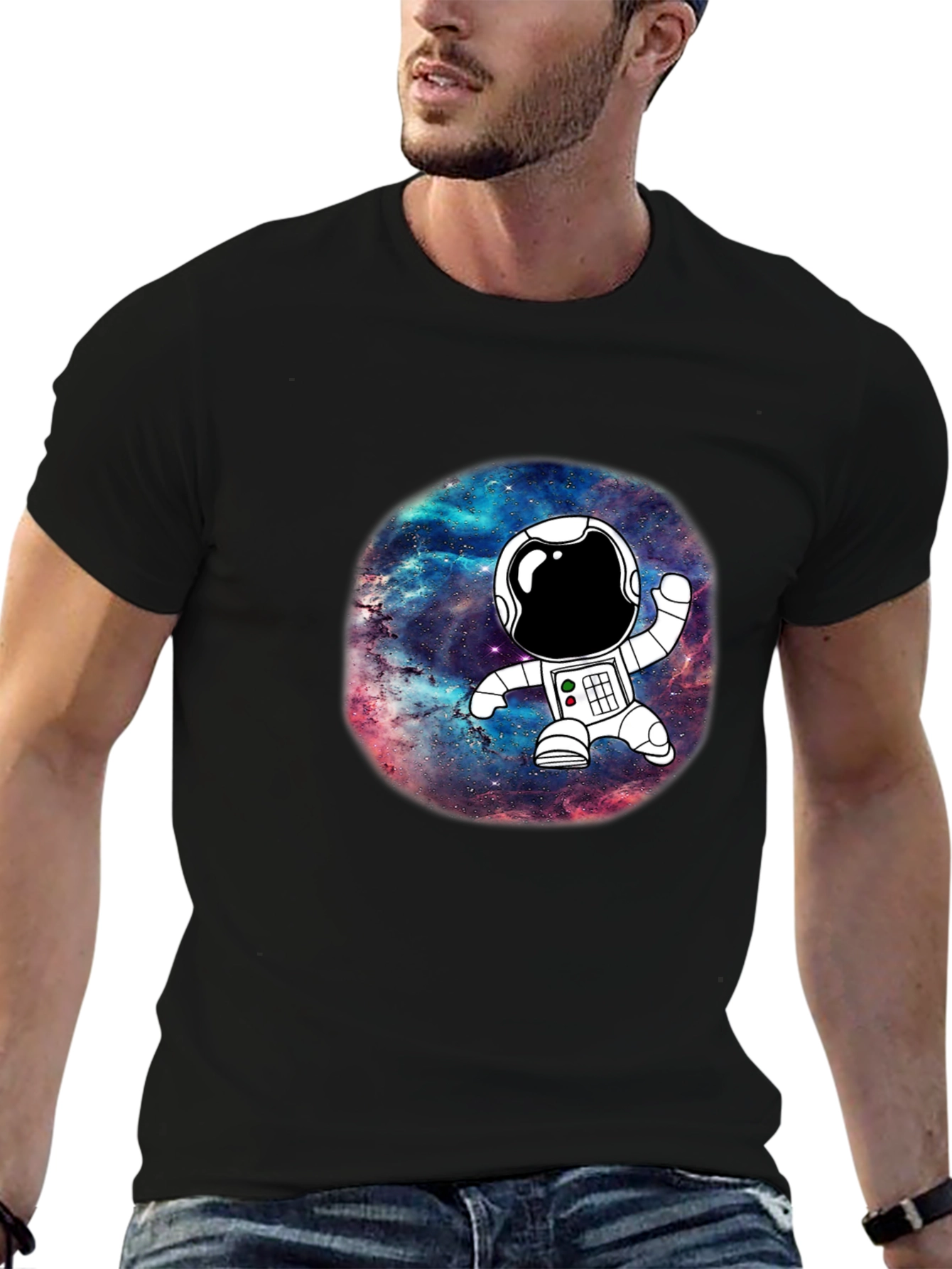 Astronaut Galaxy Black Graphic T-Shirt
