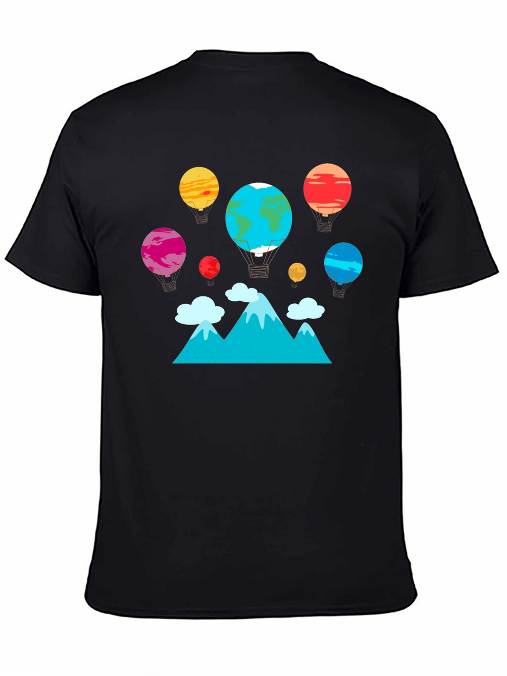 Planet Balloon Graphic Tee - Black Cotton Blend