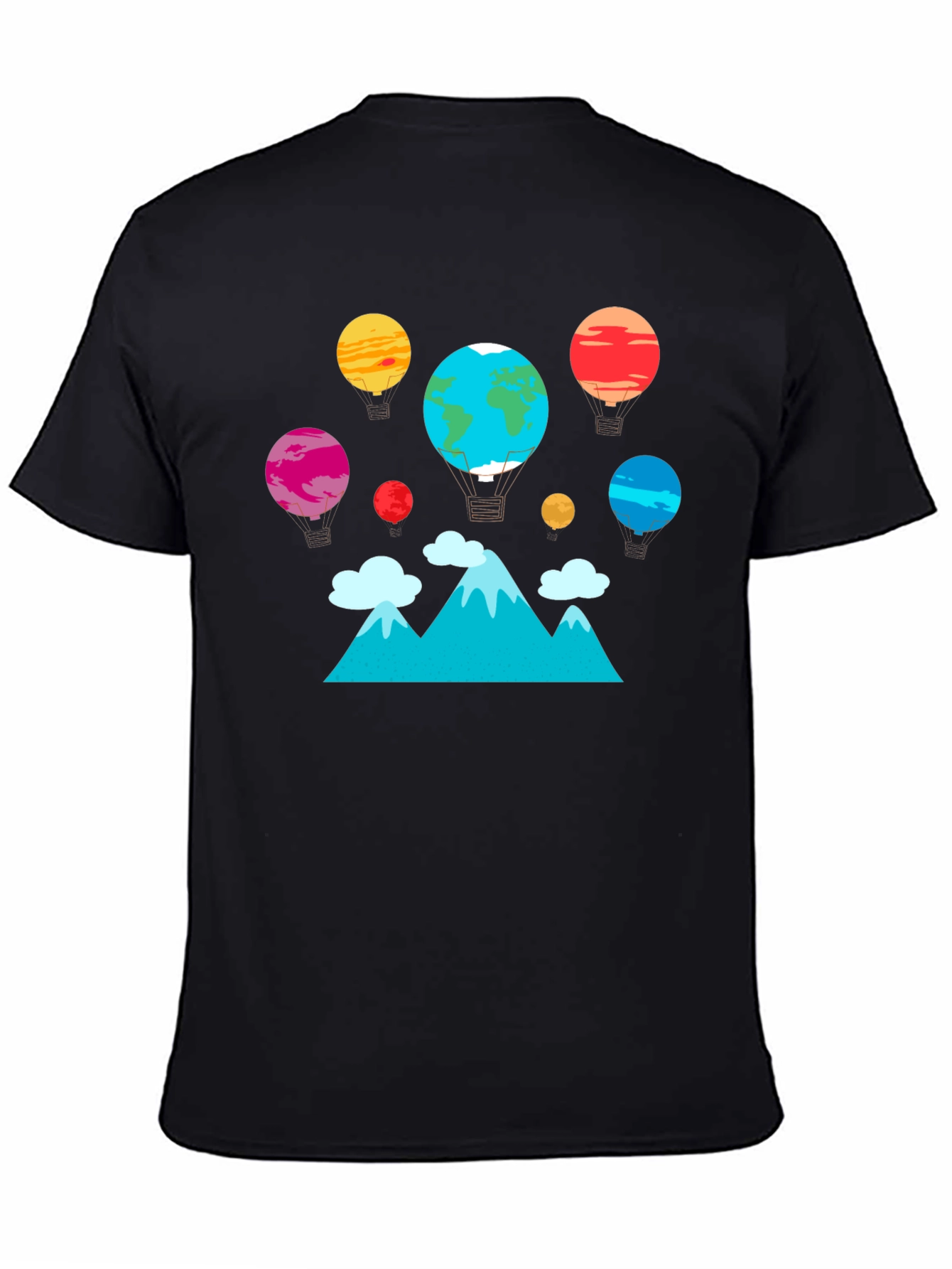 Planet Balloon Graphic Tee - Black Cotton Blend