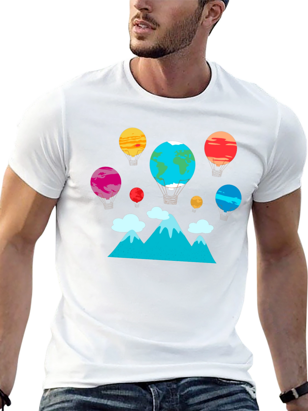 Planet Balloon Graphic Tee - Black Cotton Blend