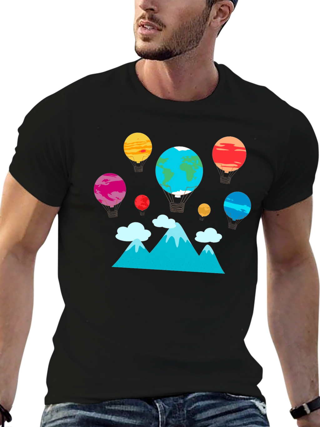 Planet Balloon Graphic Tee - Black Cotton Blend