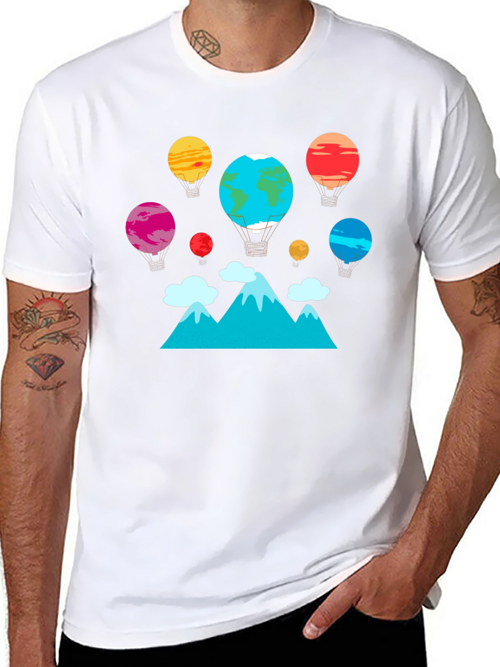 Planet Balloon Graphic Tee - Black Cotton Blend