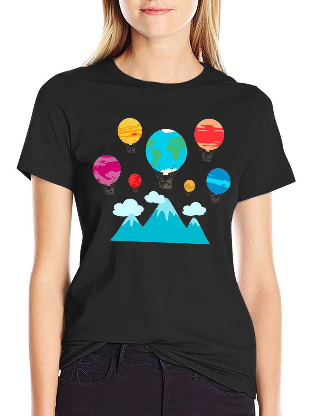 Planet Balloon Graphic Tee - Black Cotton Blend