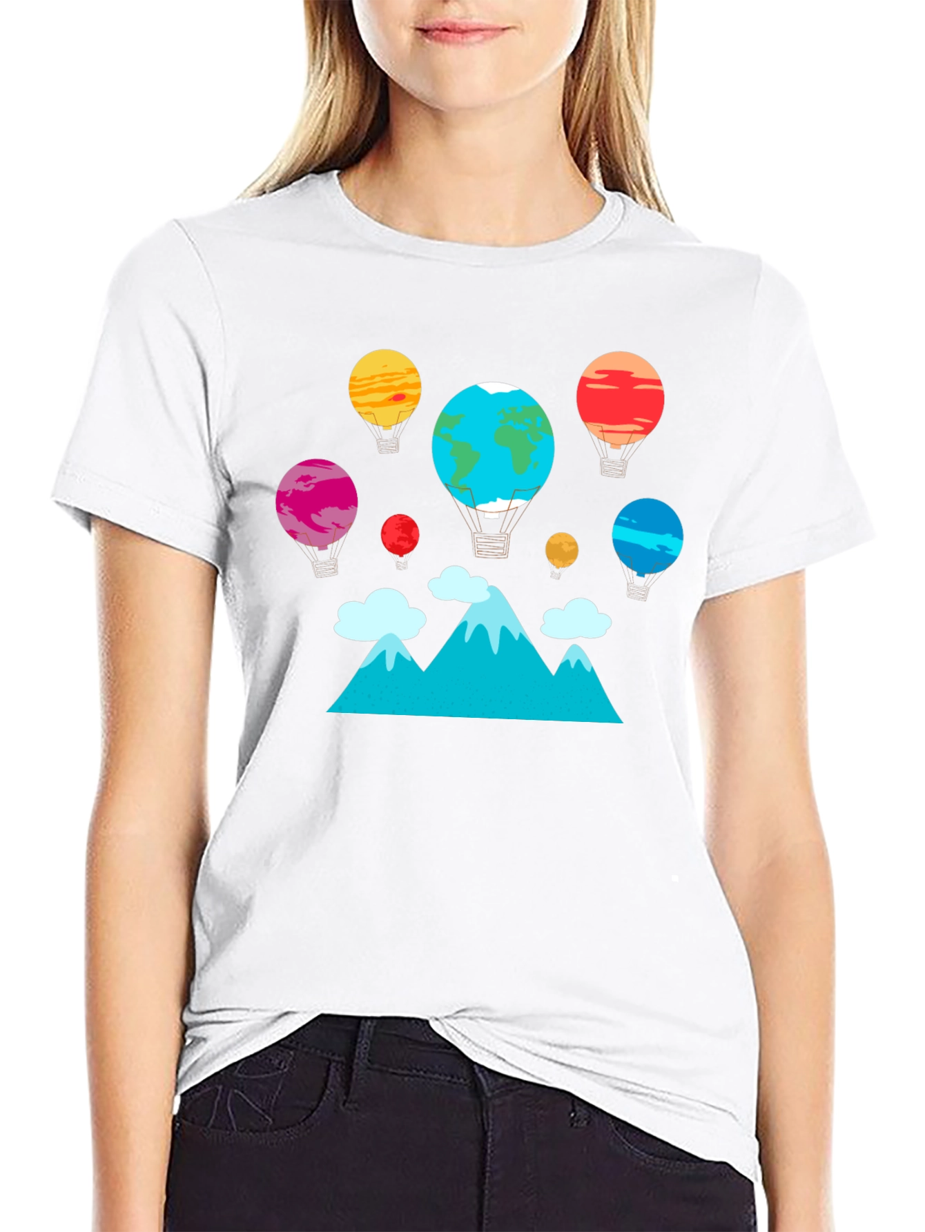 Planet Balloon Graphic Tee - Black Cotton Blend