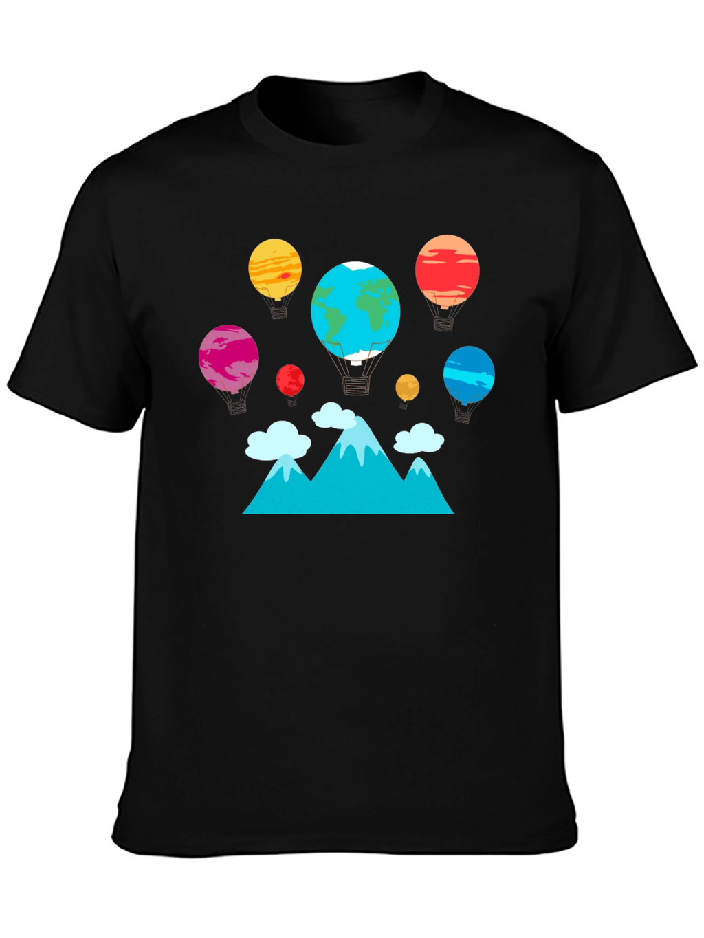 Planet Balloon Graphic Tee - Black Cotton Blend
