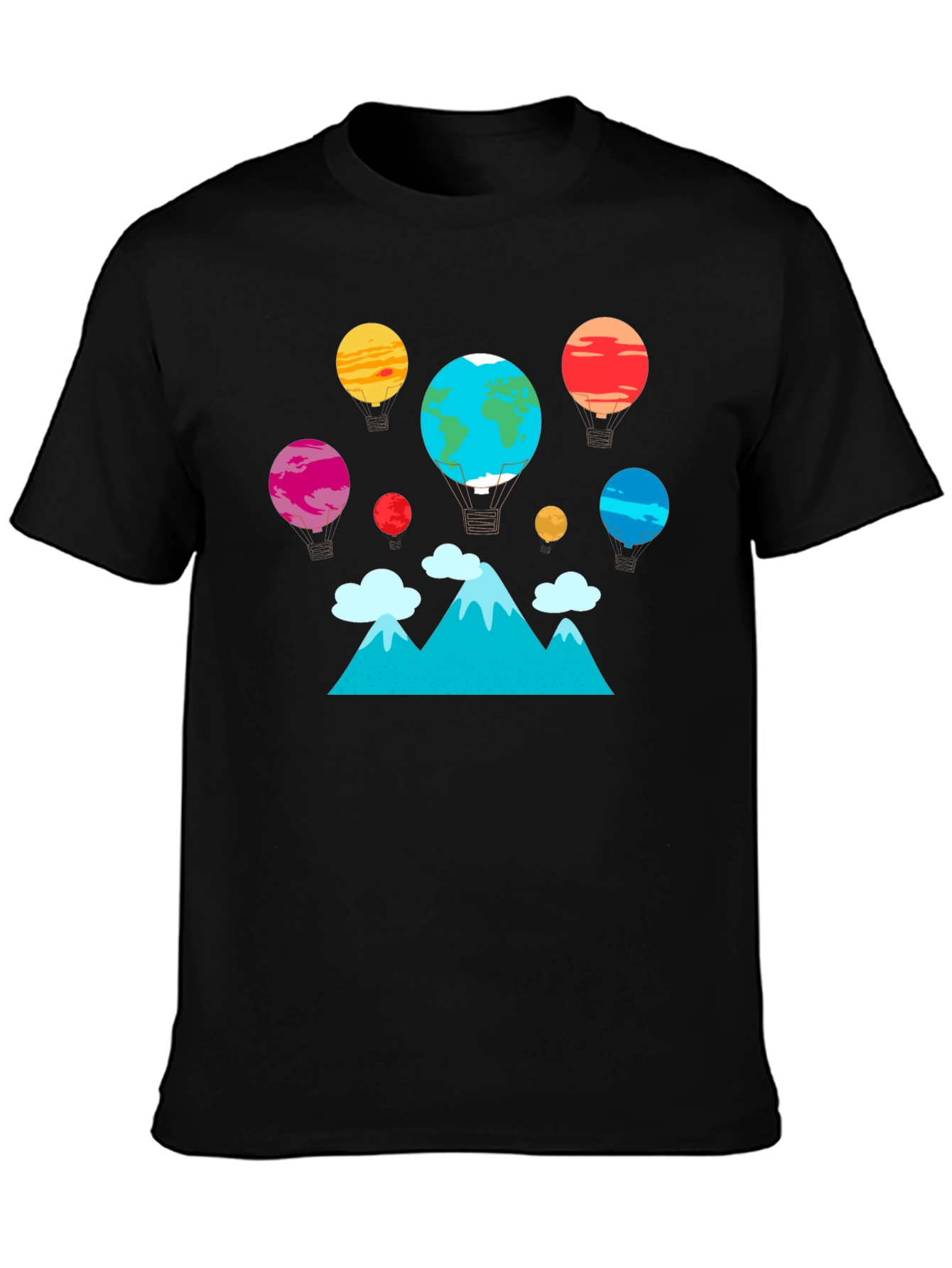 Planet Balloon Graphic Tee - Black Cotton Blend