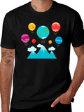 Planet Balloon Graphic Tee - Black Cotton Blend