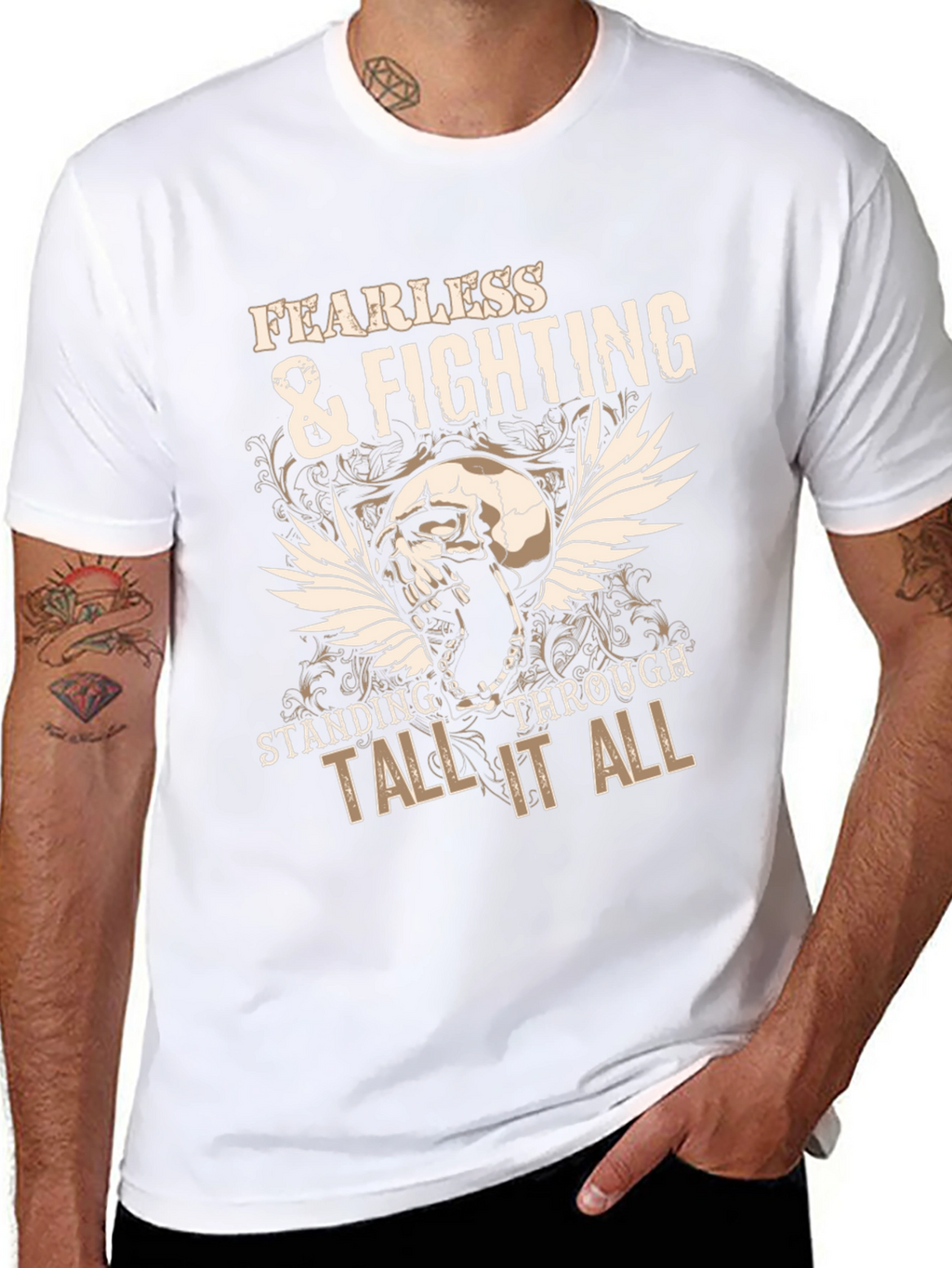 Fearless & Fighting Skull Graphic Tee - Black