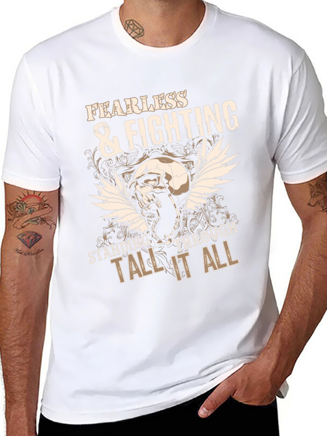 Fearless & Fighting Skull Graphic Tee - Black
