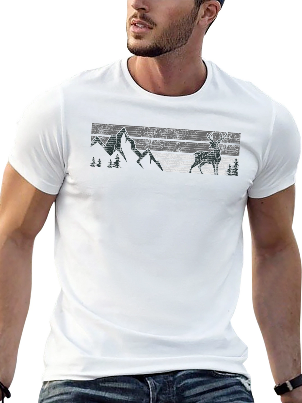 Nature Deer Graphic Tee - Black
