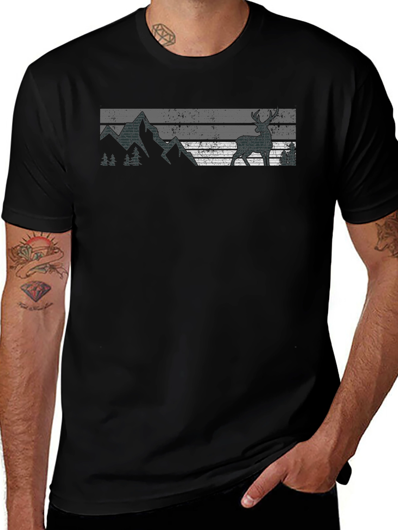 Nature Deer Graphic Tee - Black